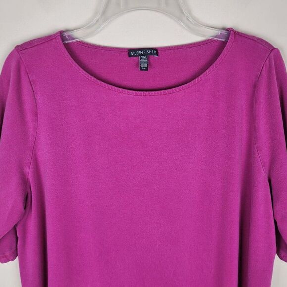 Eileen Fisher Tencel Stretch Jersey T-Shirt Dress Short Sleeve Dark Pink Size L - Picture 2 of 15
